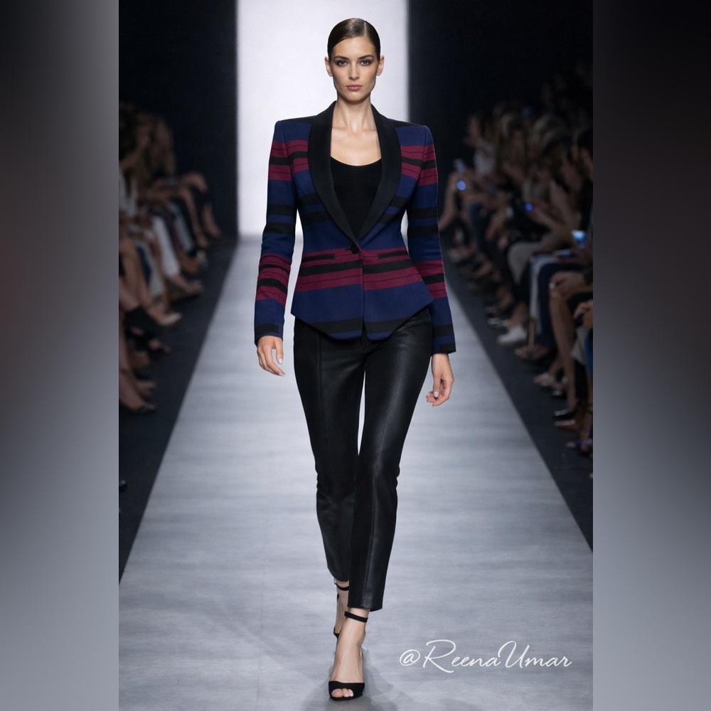NWT BCBGMAXAZRIA Navy, Burgundy & Black Striped Blazer – Size XXS
